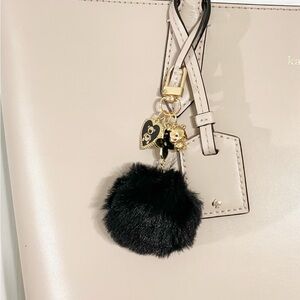 Gold and Black Key Holder with Pom-Pom and Charms